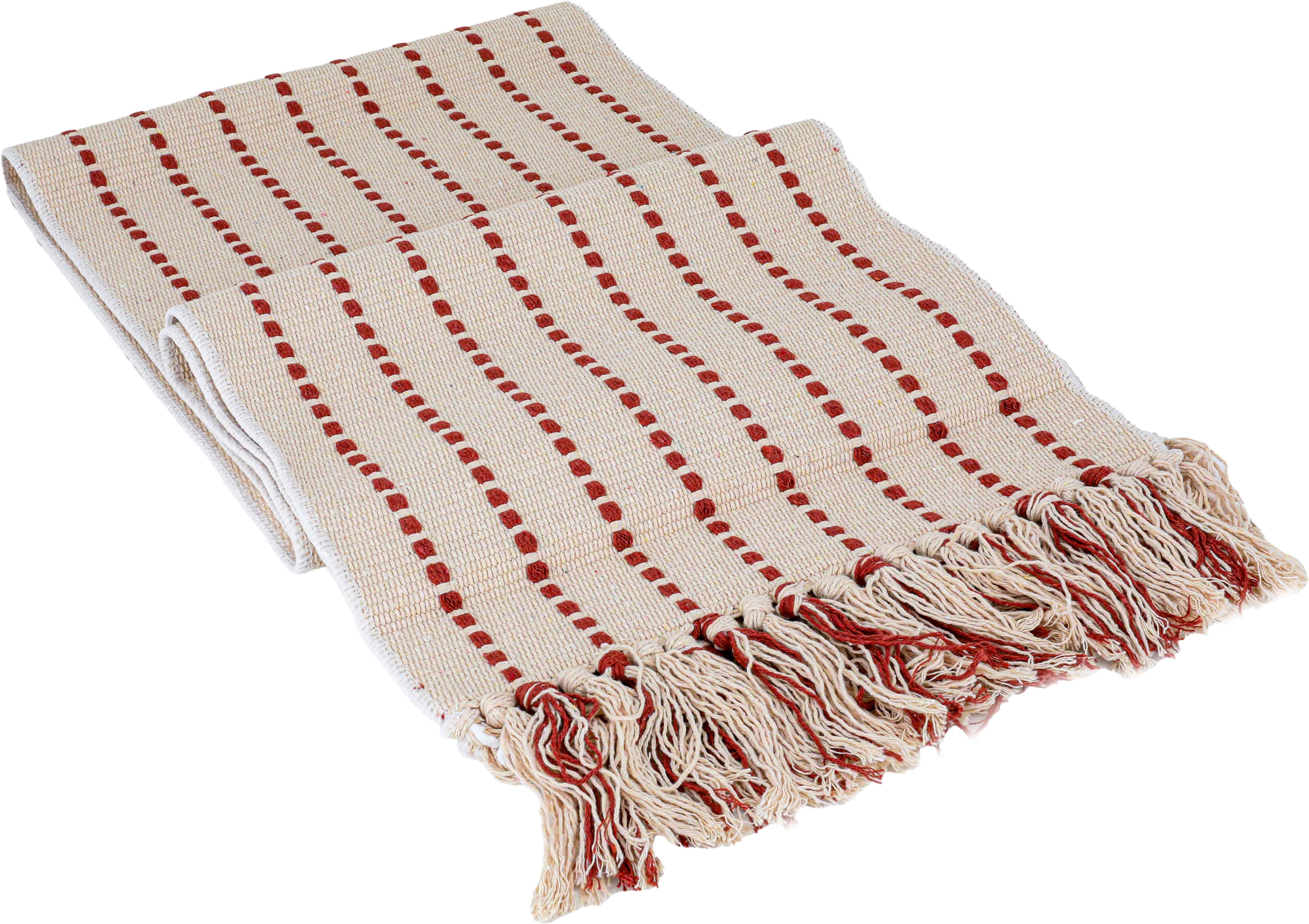 Woven cotton fabric decorative tablecloth, 32×180 - beige red product image 2