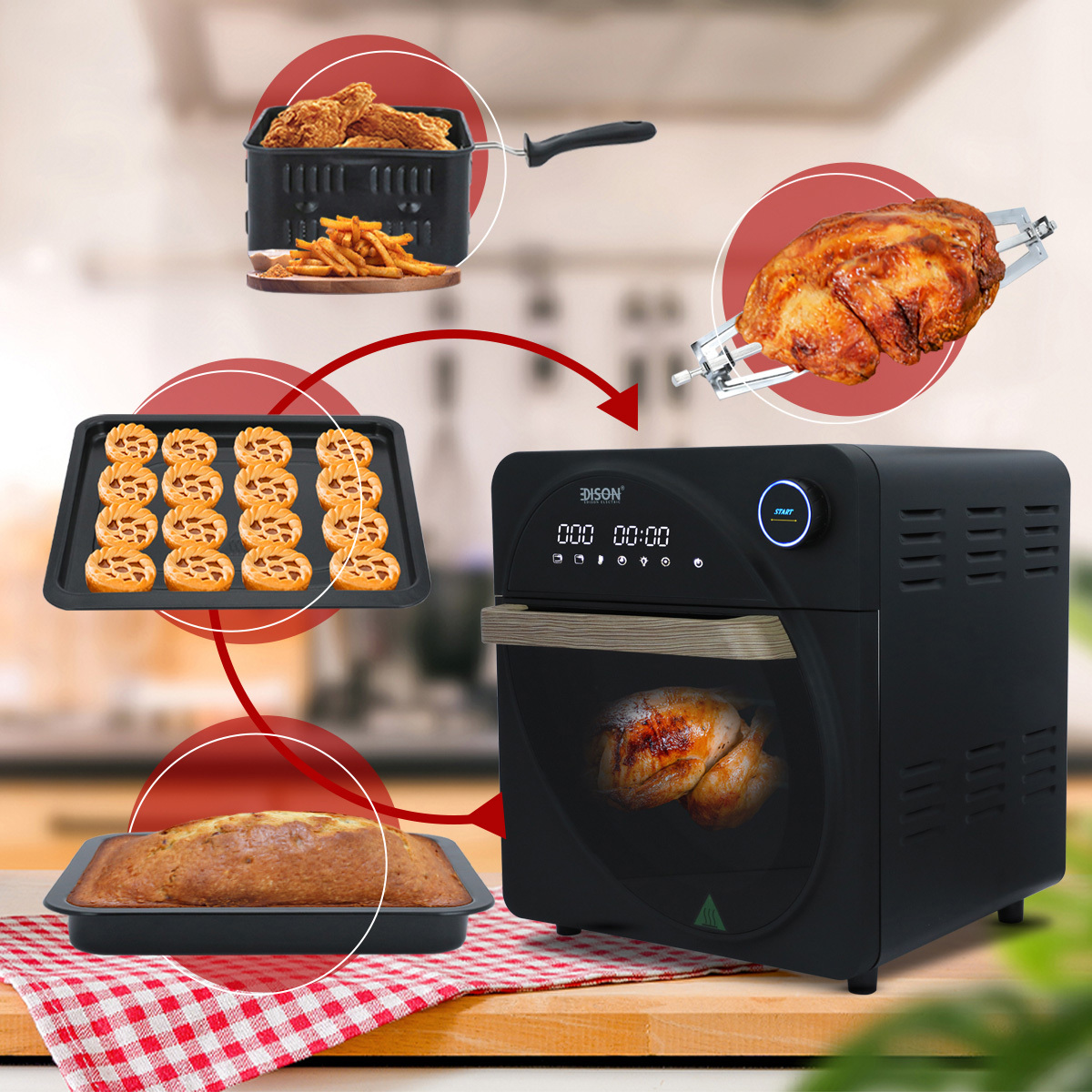 Edison Air Fryer, 1700 Watts, 14.5 Liters, 16 Functions - Black product image 8