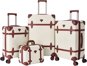 طقم شنط سفر جلد صناعي ليمرا، 4 مقاسات، 4 عجلات، زاويه 360 درجة، LMA-17810 - بيج بني فاتح product image