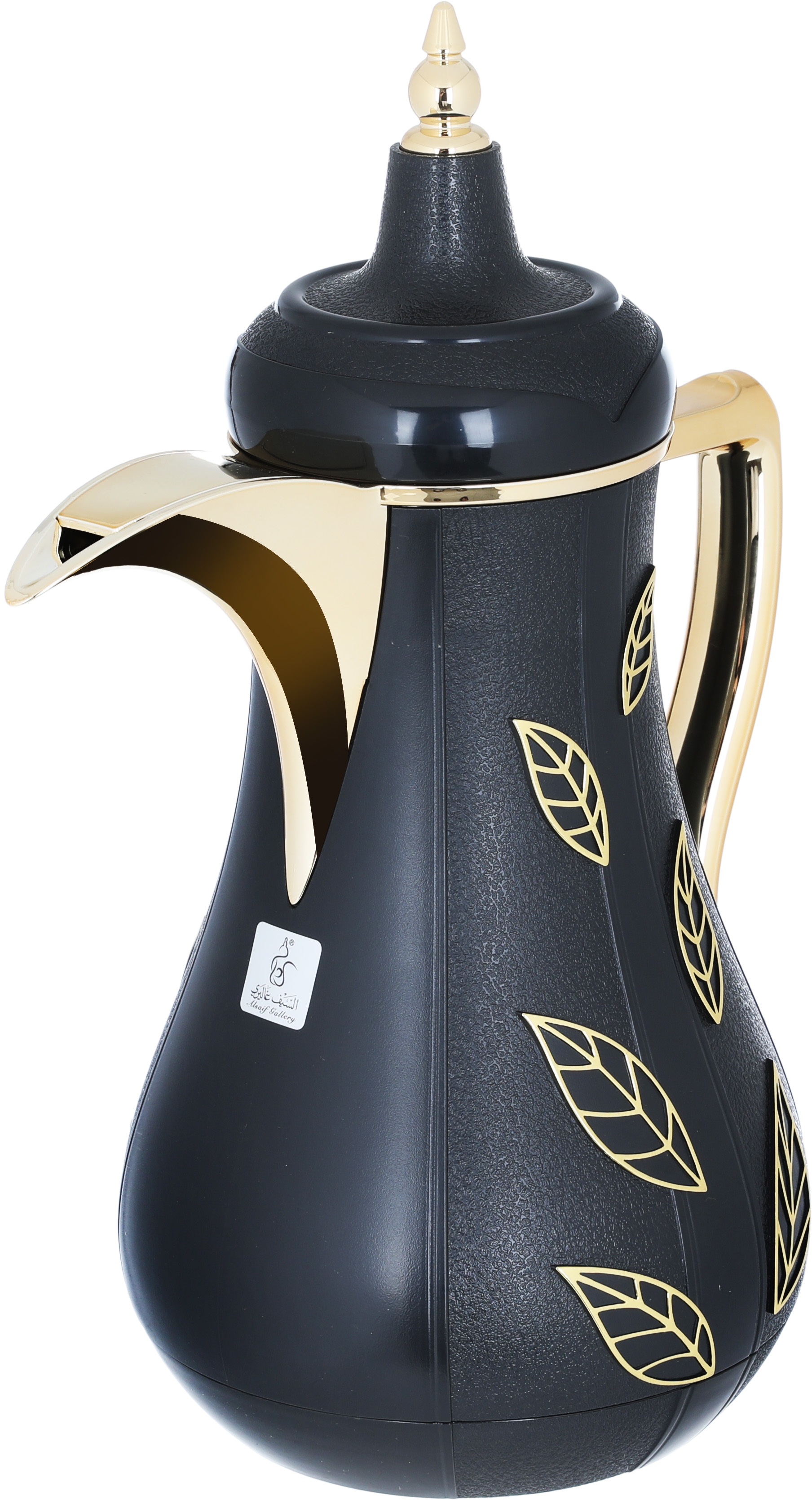Al Saif Gallery Salma thermos set, 1 liter, golden pattern, 2 pieces, thermal glass inner shell, plastic outer shell - black product image 2