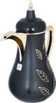 Al Saif Gallery Salma thermos set, 1 liter, golden pattern, 2 pieces, thermal glass inner shell, plastic outer shell - black product image 2