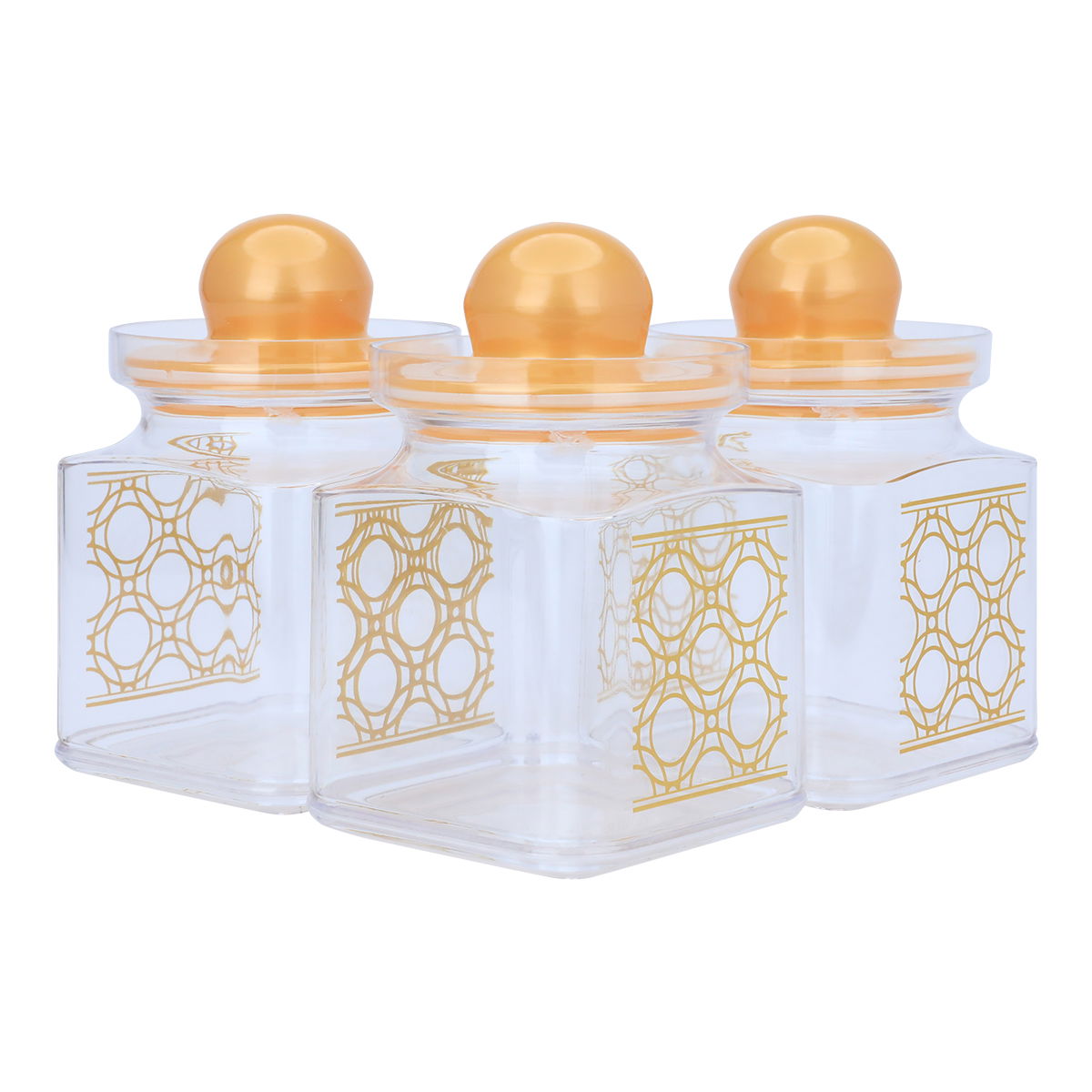 Al Saif Gallery plastic spices box set, square, gold embossed, 3 pieces - transparent product image