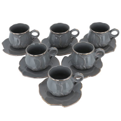 Al Saif Gallery Turkish coffee cups and saucers set, 12 pieces - golden gray product image 2