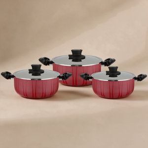 طقم قدور استيل مستر كوك، 6 قطع، غطاء ستانلس ستيل - احمر product image