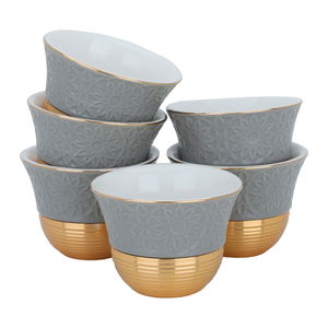 Al Saif Gallery porcelain Arabic coffee cups set, gold base, 6 pieces - light grey product image