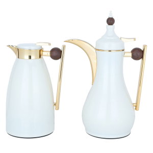 Al Saif Gallery Alaa thermos set, 1/1 liter, two pieces, thermal glass inner container, steel outer shell - `white product image 2