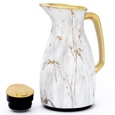 Al Saif Gallery Hekaya 4 thermos set, 1 / 1.3 liter, 2 pieces, thermal glass inner container, stainless steel outer shell - golden white product image 3