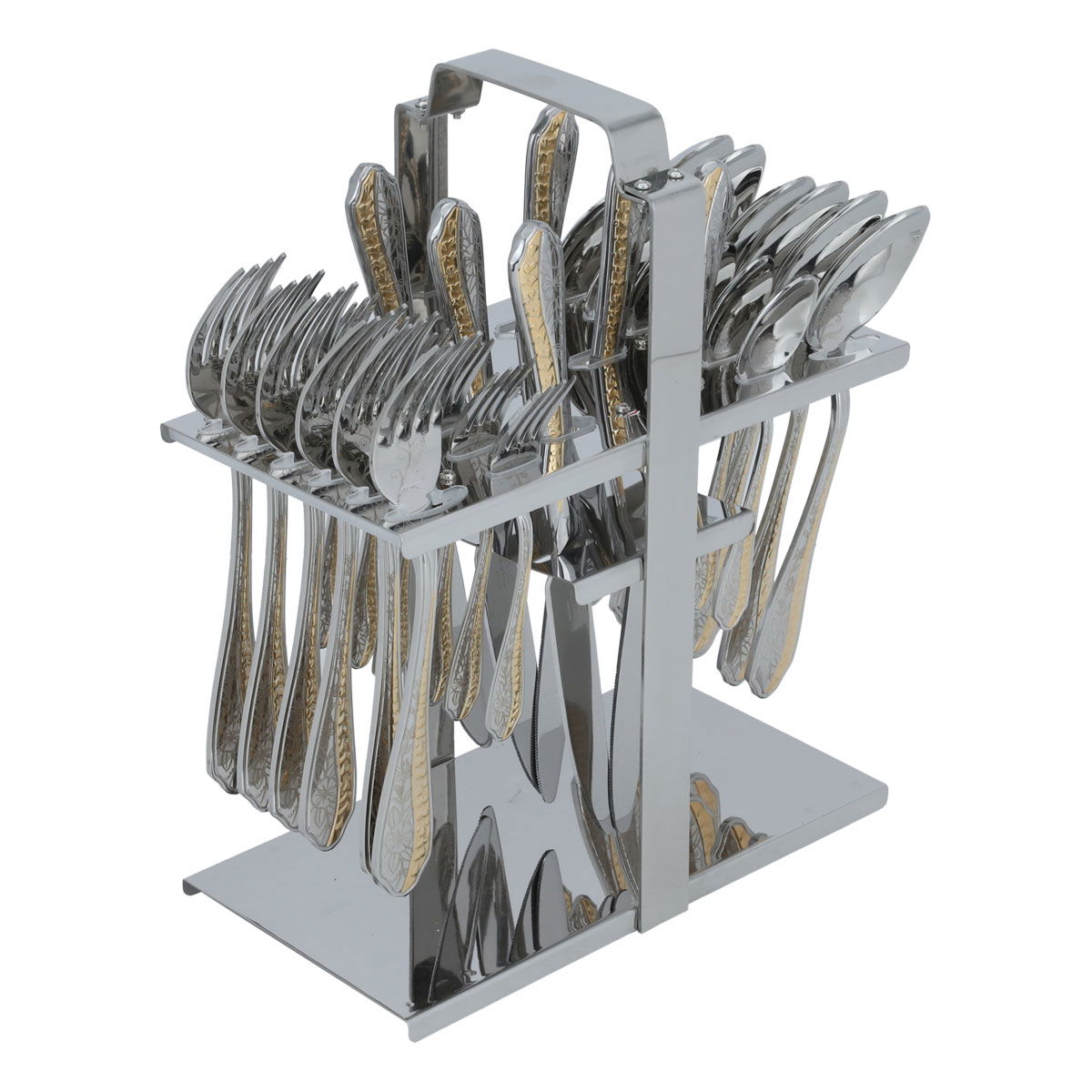 Al Saif Gallery steel spoon set, 20x2.5 / 20.25 / 23.5x2 / 14x3 / 14x3 cm, golden pattern, stand, 30 pieces - silver product image 2