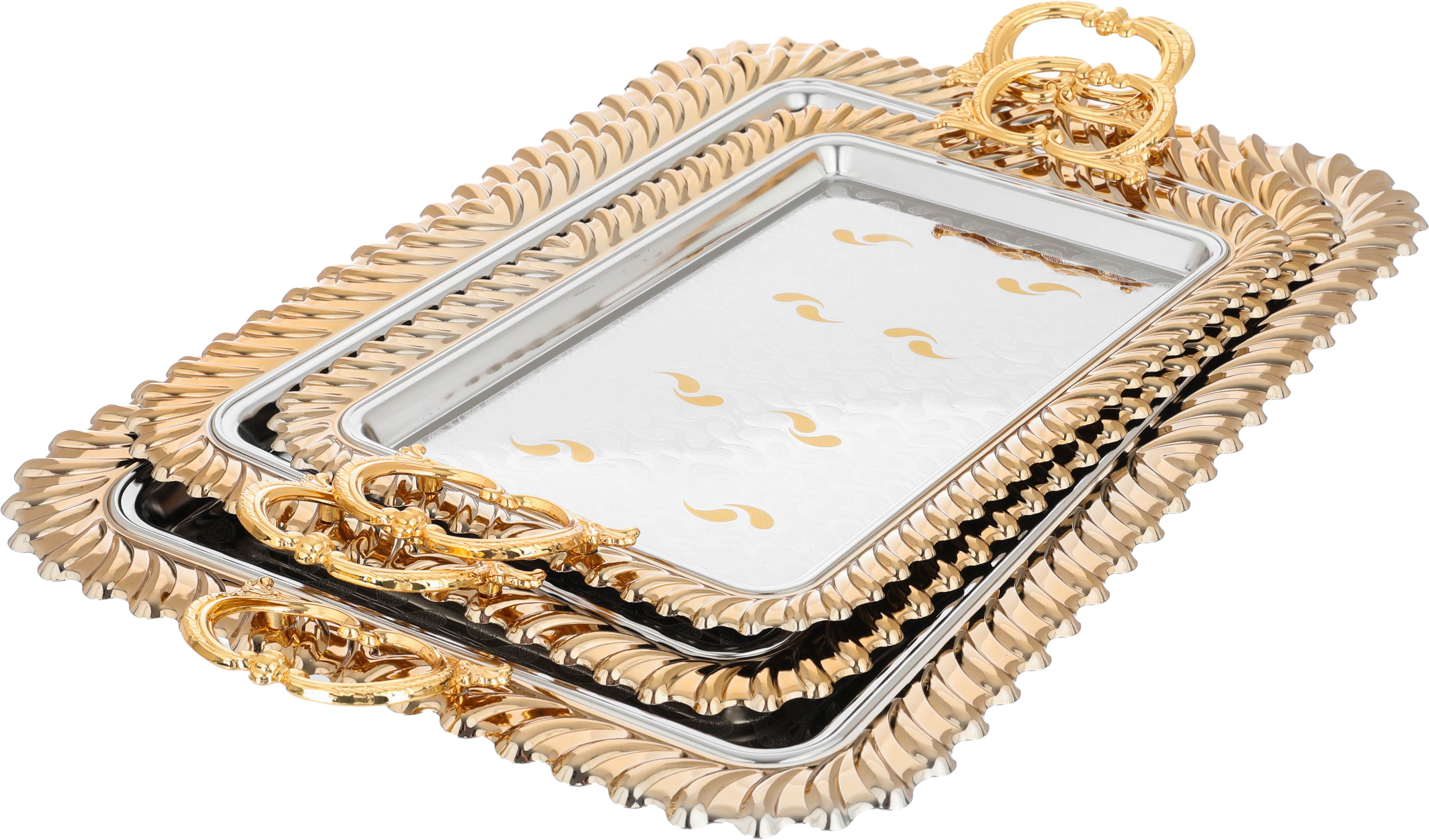طقم طوفريات غزل استيل السيف بلص، 3 قطع، مستطيل - فضي ذهبي product image