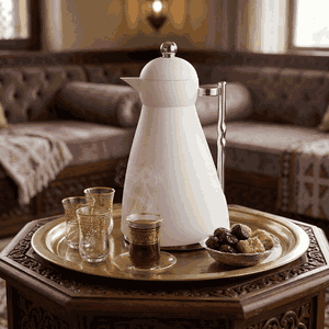 ترمس نور جلوري، 1 لتر، حافظة داخلية زجاج، ضغاط، يد فضي - أبيض product image 2