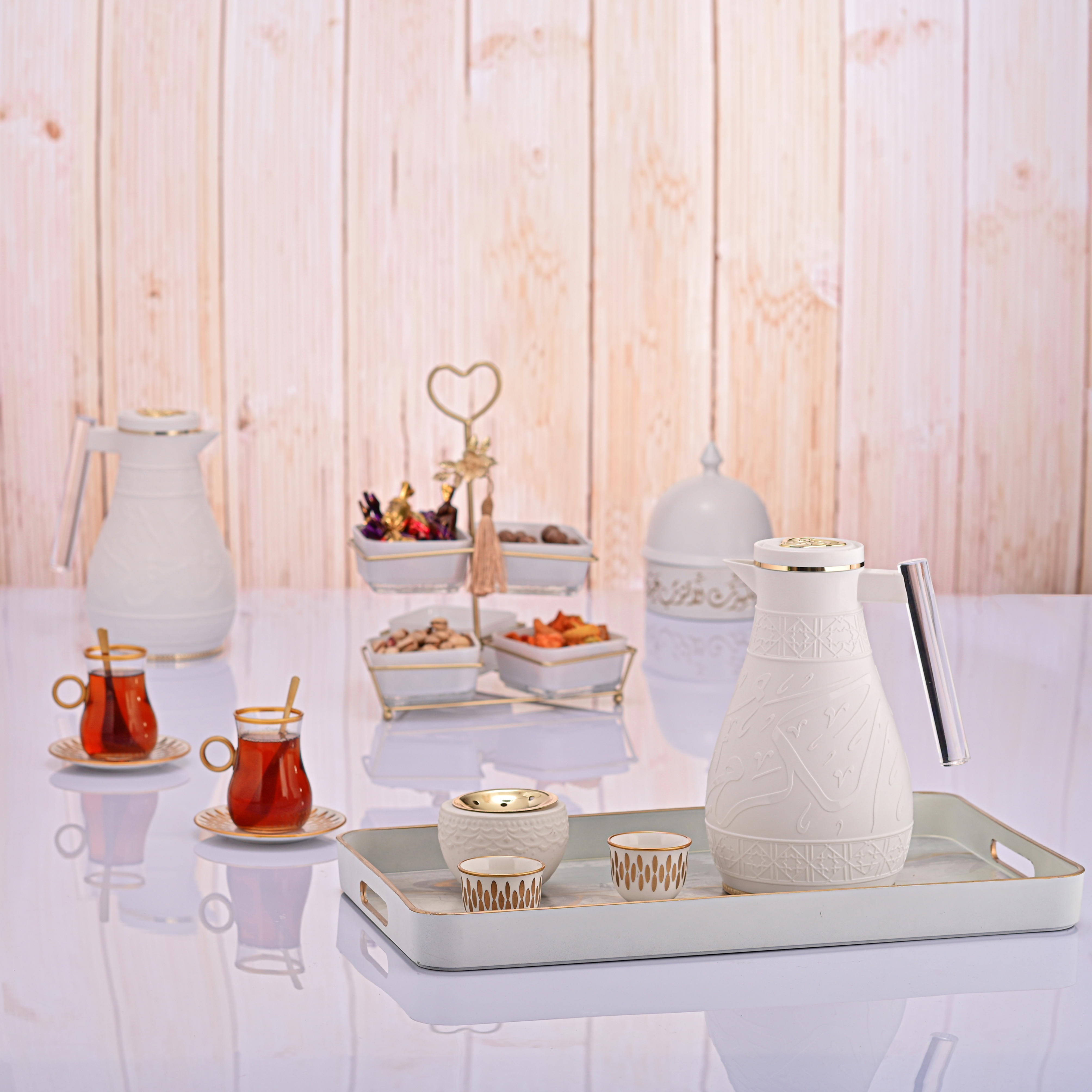 Al Saif Gallery Karam thermos set, 1/0.65 litre, Islamic pattern, thermal glass inner shell, plastic outer shell - white product image 7