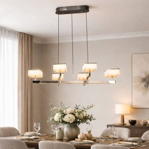Modern multi-material chandelier, 46W, 6 bulbs, 3000K, 86x120cm - Silver Beige product image