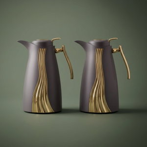 Karma Saif Gallery Thermos Set, 1/1 Liter, 2 Pieces, Inner Glass, Pressure Cooker - Golden Grey product image