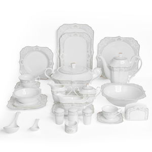 Alsaif Gallery Porcelain Dinner Set, 166 Pieces, Gold Engraving - White product image