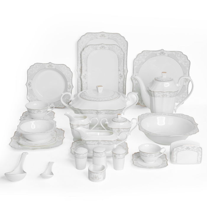 Alsaif Gallery Porcelain Dinner Set, 166 Pieces, Gold Engraving - White product image 1