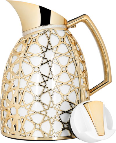 Al Saif Gallery Andalusia thermos set, 0.75/1 liter, Islamic pattern, glass inner case, plastic outer case - white and gold product image 6