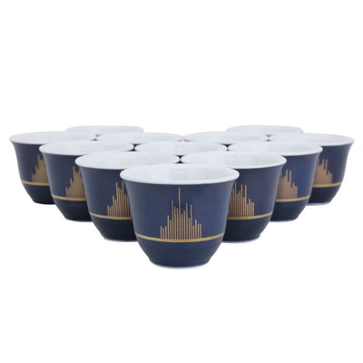 Al Saif Gallery porcelain Arabic coffee cups set, 12 pieces - golden blue product image 1