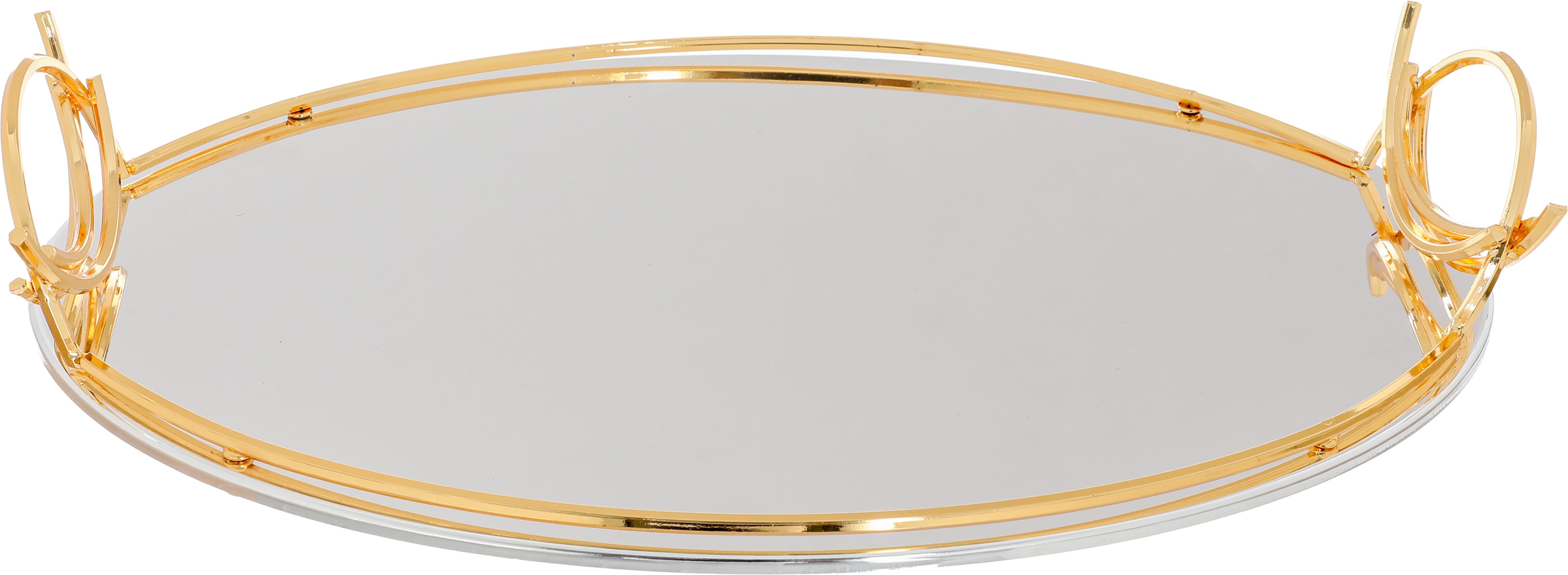 Steel topper with golden edges and handle Al Saif Gallery, 43 x 30 x 1.7 cm, medium, oval - silver product image
