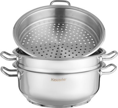 طقم قدور مانتي تركي ستانلس استيل هاسكوفر، 28 سم، 5 قطع، وعاء، ثلاث مصافي - فضي product image 3