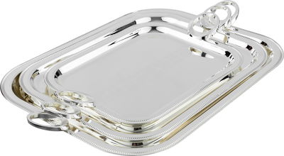 AlSaif Gallery 3-Piece Steel Tray set, Round Handle - Silver product image 1
