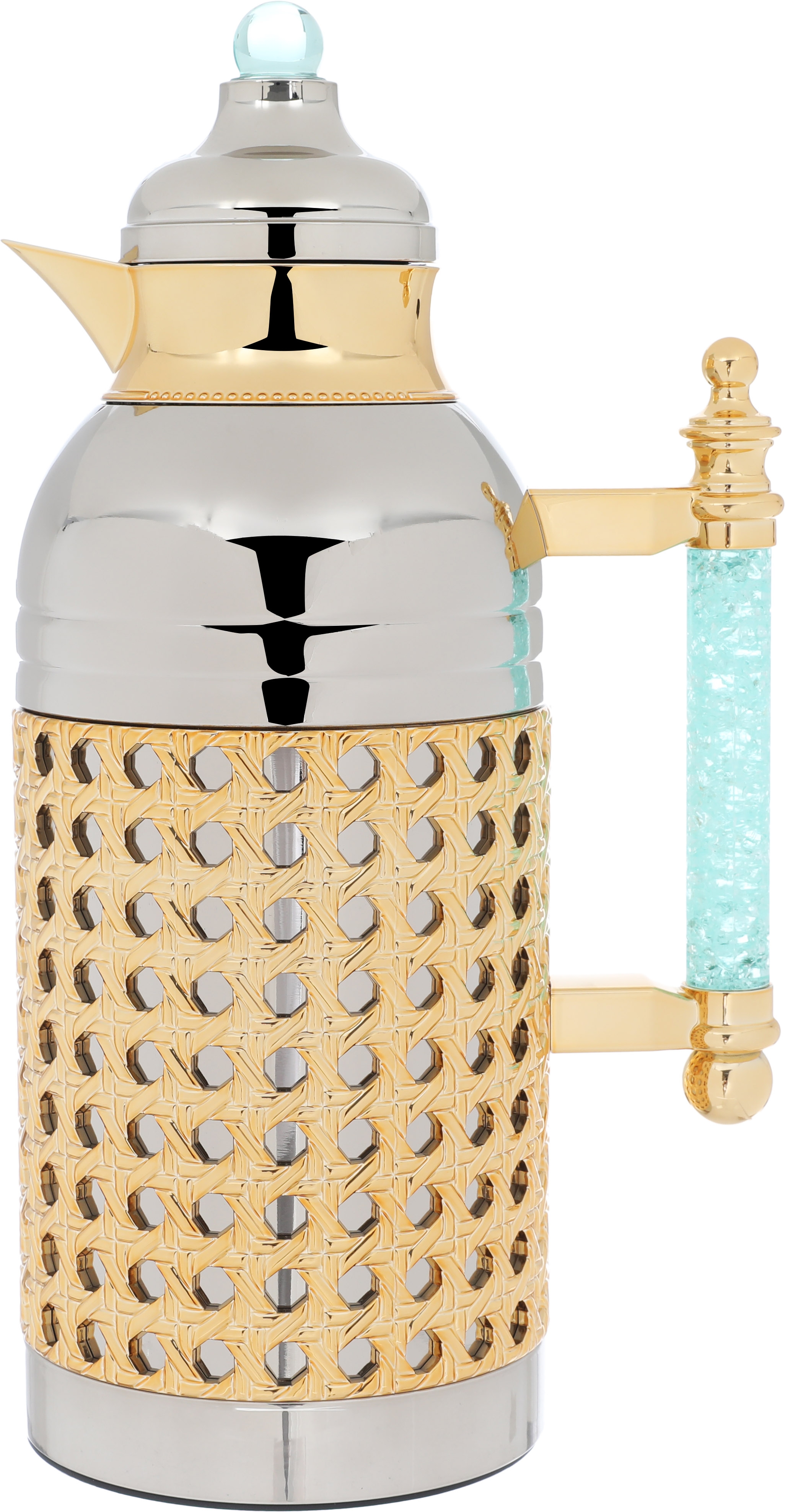 Al Saif Gallery Sarah thermos set, 1 liter, crystal handle, thermal glass inner case, steel outer case - silver product image 3