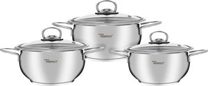 طقم قدور استيل هوم بيرفكت، 6 قطع، غطاء زجاج - فضي product image 2