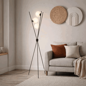 اباجورة ارضية معدن، 170x45 سم، 3 كرات - ابيض اسود product image
