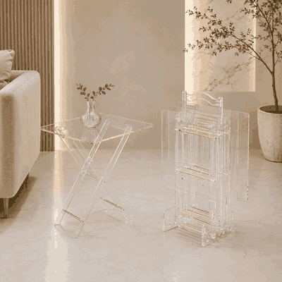 طقم طاولات اكرليك، 5 قطع - شفاف ذهبي product image 1