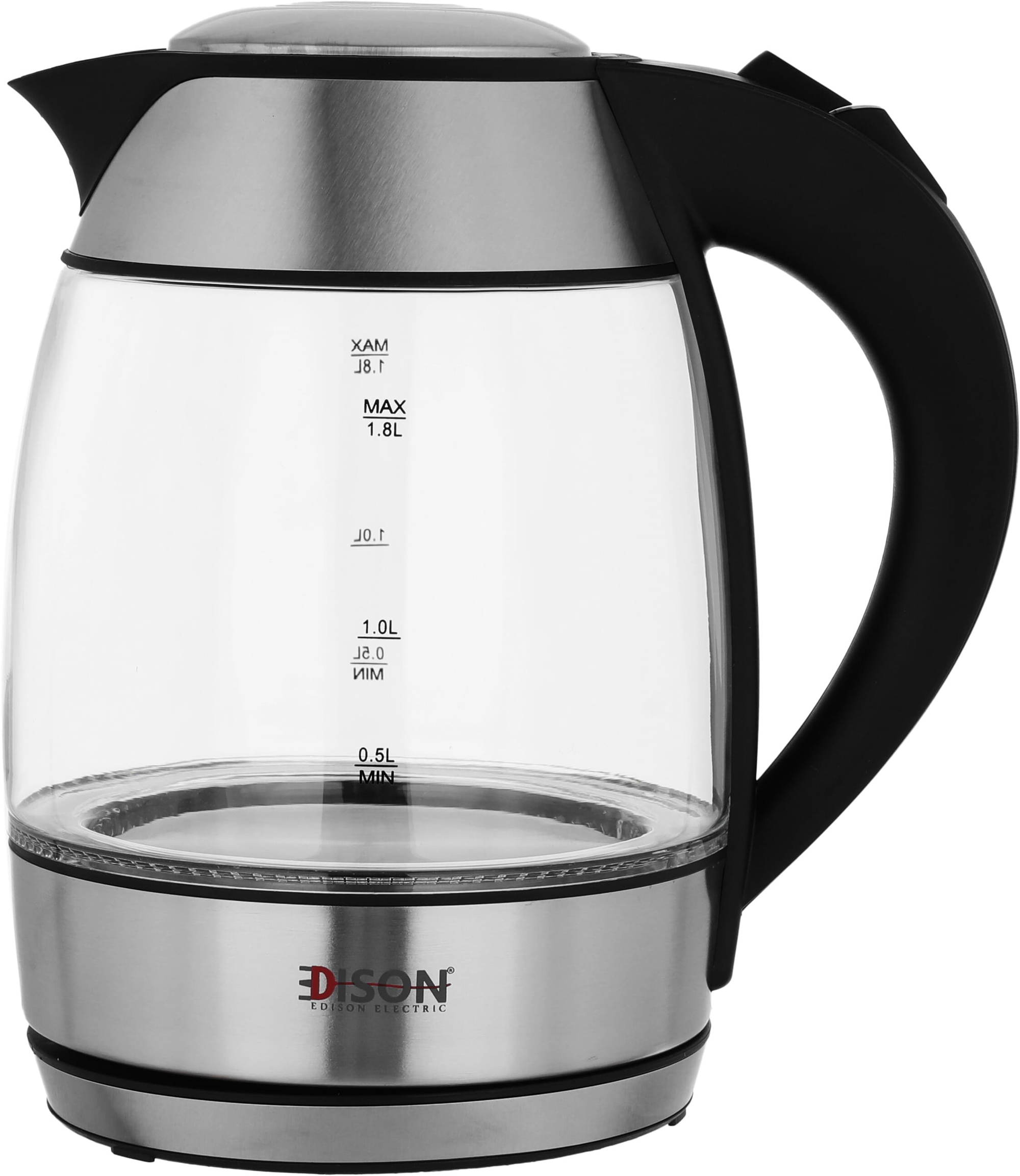 Edison glass electric kettle, 2200 watts, 1.8 liters - black silver product image