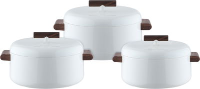 طقم حافظة طعام بلاستيك السيف غاليري، خامة داخلية ستاينلس استيل، 3 قطع، يد خشبي، دائري - أبيض product image 1