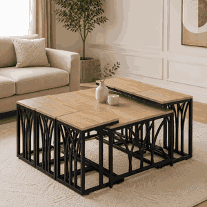 طقم طاولات خشب MDF و معدن، 7 قطع - اسود بني product image