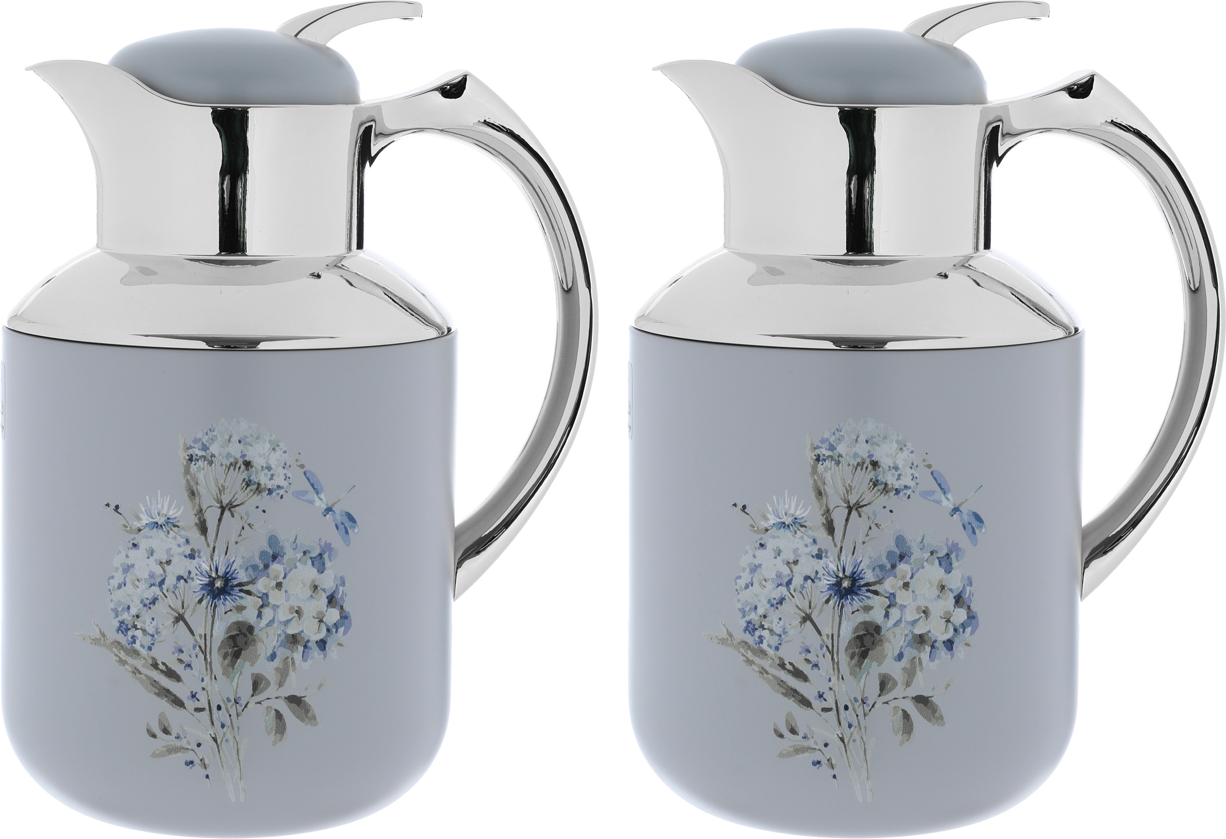 Al Saif Gallery Florya Pro thermos set, 1/0.5 liter, rose pattern, thermal glass inner shell, steel outer shell - light gray product image