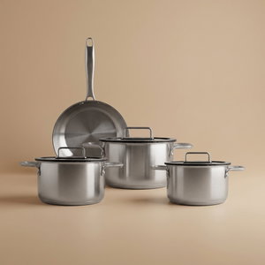 Robust Stainless Steel Cookware Set, 7 Pieces, Glass Lid - Transparent Silver product image