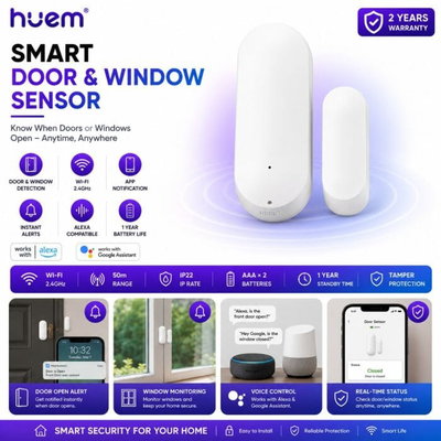 Hume motion sensor for doors and windows, 2 AAA batteries, Wi-Fi supported, IP22 protection rating, 10 x 10 cm - White product image 4