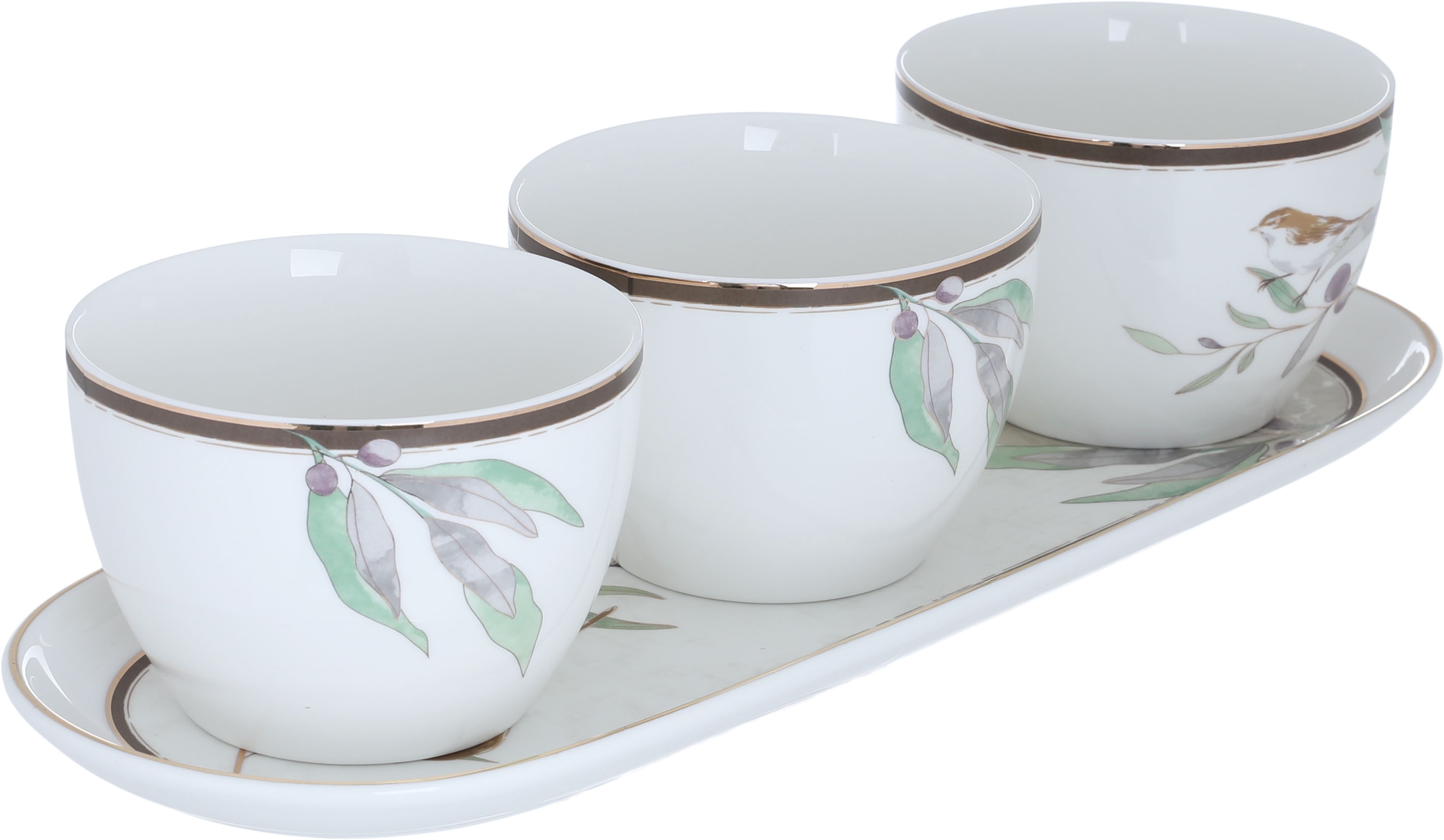Al Saif Gallery porcelain soup bowls serving set, bird pattern, 4 pieces - white product image 3