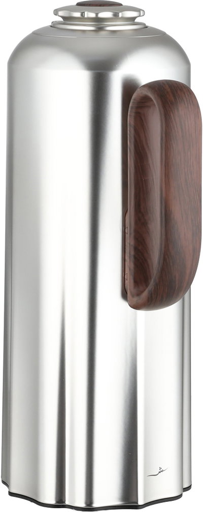 Al Saif Gallery Najdiyah Thermos Set, 1/1 Liter, 2 Pieces, Glass Inner Container, Wooden Handle, Push Button - Matte Silver product image 4