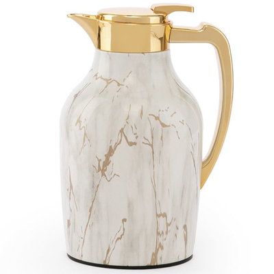 Al Saif Gallery Ranem Steel thermos Set, 1/0.75 Liter, 2 Pieces - White Marble product image 2