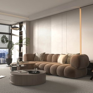 Modern L-shaped Swedish wood sofa, 260 x 160 cm, velvet fabric - Mocha product image