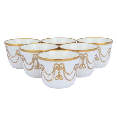 طقم بيالات كريستال وفناجين بورسلان السيف غاليري، مزخرف ذهبي، 18 قطعة - أبيض product image 2