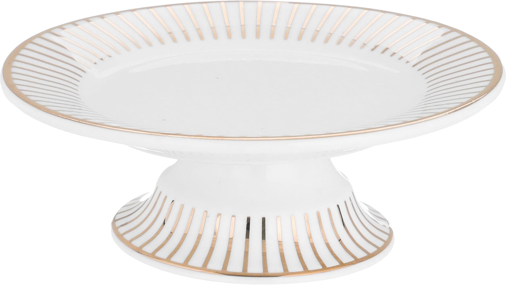 Al Saif Gallery porcelain dessert stand, 13 x 13 x 4.5 cm, circular, golden stripes pattern - white product image