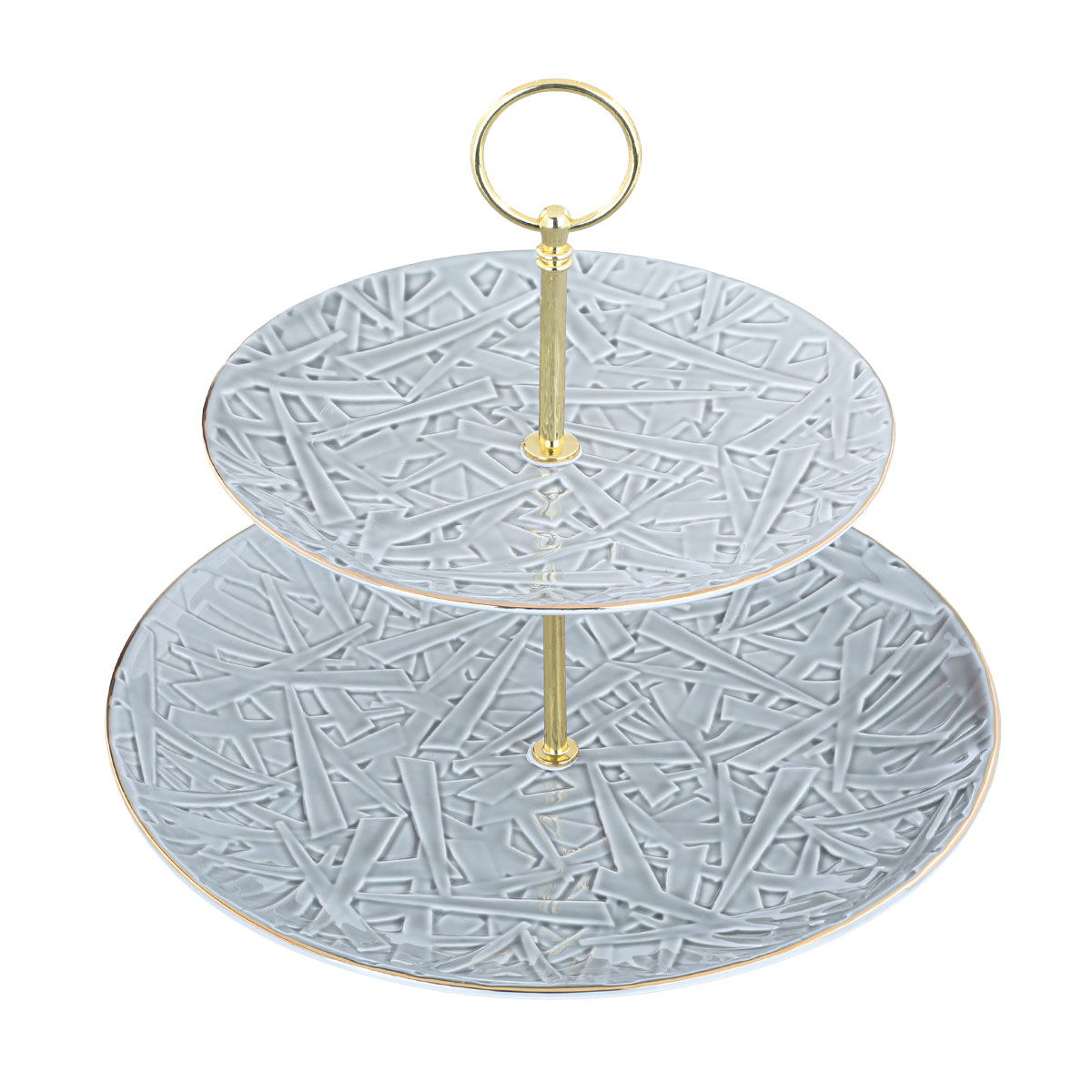 Porcelain dessert serving stand, 2 floors, Al Saif Gallery, golden-light gray edges product image 2