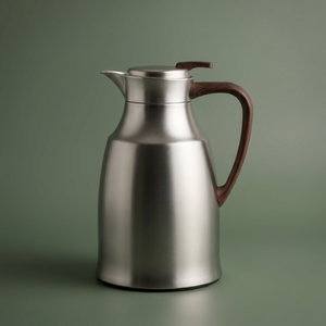 Al Saif Gallery Al-Diriyah Thermos, 1 liter, glass inner container, stainless steel outer casing, push-button - matte dark wood finish product image
