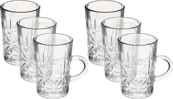 Al Saif Gallery Max Glass Tea Bialat Set, 6 Pieces, Glass Handle, Golden Line - Transparent product image 1