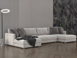 Modern L-shaped Swedish wood sofa, 330 x 140 x 140 cm, Chanel fabric - off-white product image 2