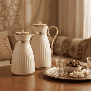 طقم ترامس دانة السيف غاليري، 1 لتر / 0.75 لتر،  حافظة داخلية زجاج حراري، 2 قطعة، ضغاط، بيد ذهبي - بيج product image 2