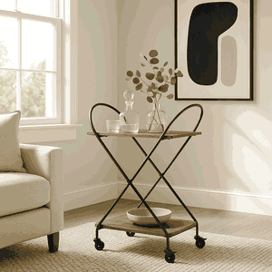 عربة تقديم الطعام معدن و خشب، 72×40×78 سم، 2 رف، عجلات دوارة 360 - بني product image