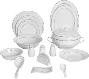 طقم تقديم سفرة بورسلان السيف غاليري، 86 قطعة - أبيض فضي product image