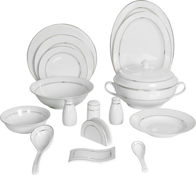 طقم تقديم سفرة بورسلان السيف غاليري، 86 قطعة - أبيض فضي product image 1