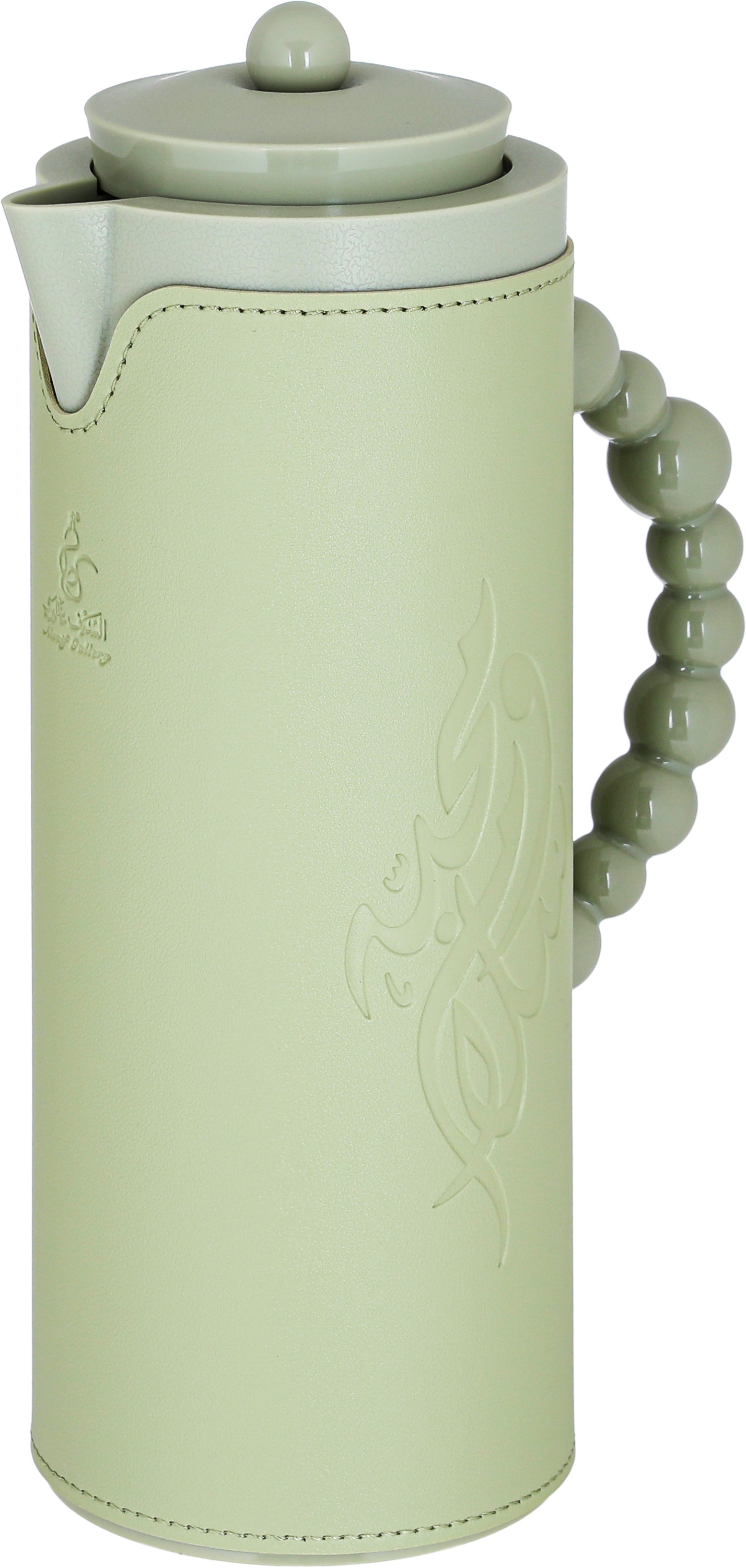 Al Saif Gallery Royal 7 glass thermos, 1 liter, with leather cover, glass inner case, plastic outer body - green product image 3