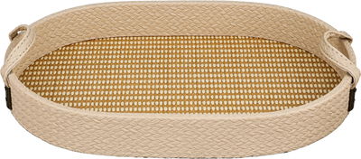 Al Saif Gallery wooden serving tray, 37x27x4.5 cm, oval, with handles - beige brown product image 1